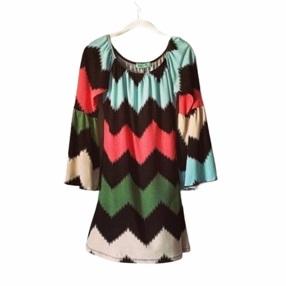 Filly Flair Chevron Bell Sleeve Mini-Dress